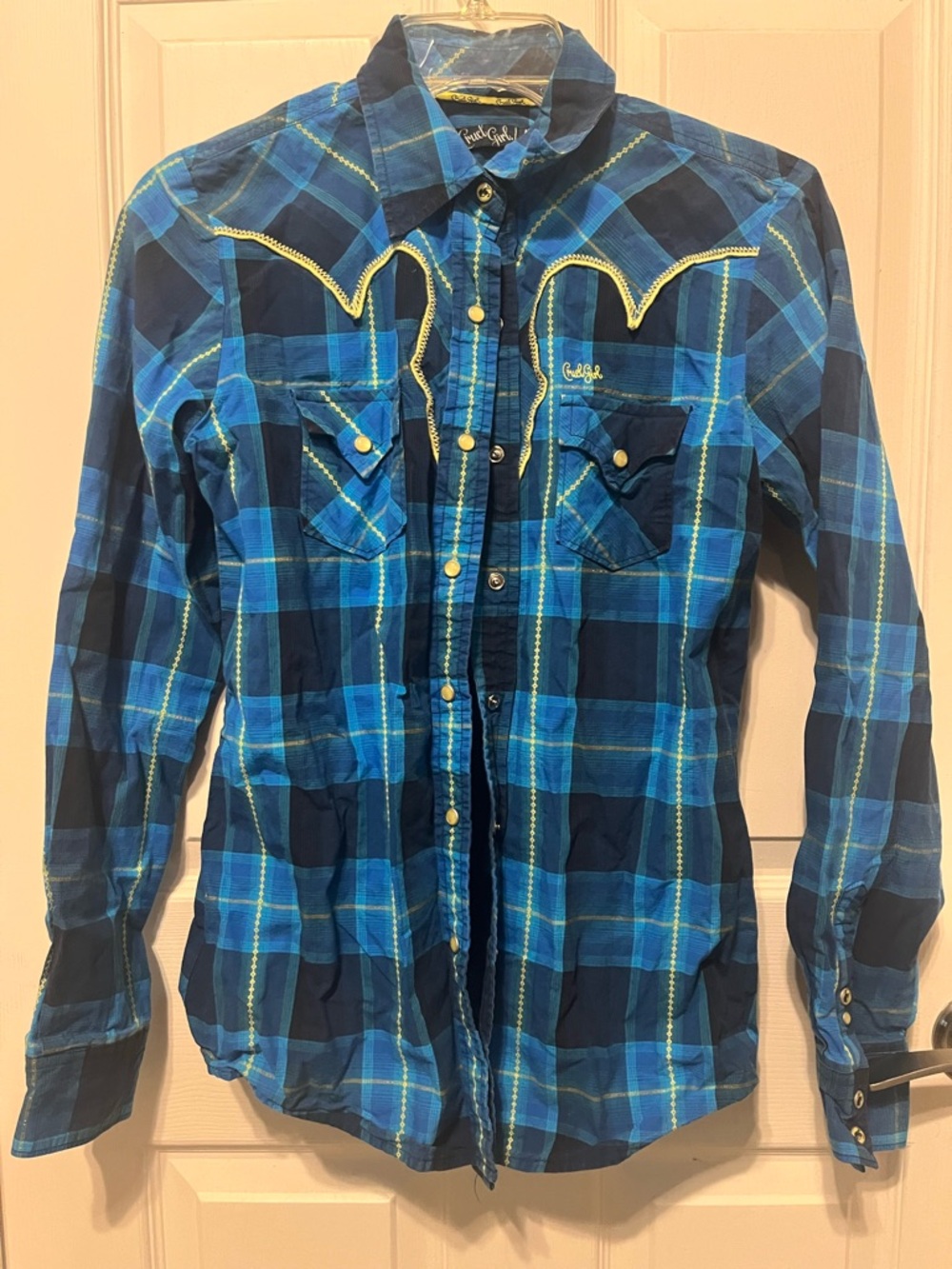 Cruel Girl Blue Plaid Shirt with Yellow Trim
